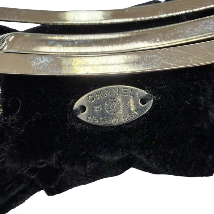 Excellent CHANEL Valletta COCO Mark Big Ribbon Velour Hair Accessory black 25V