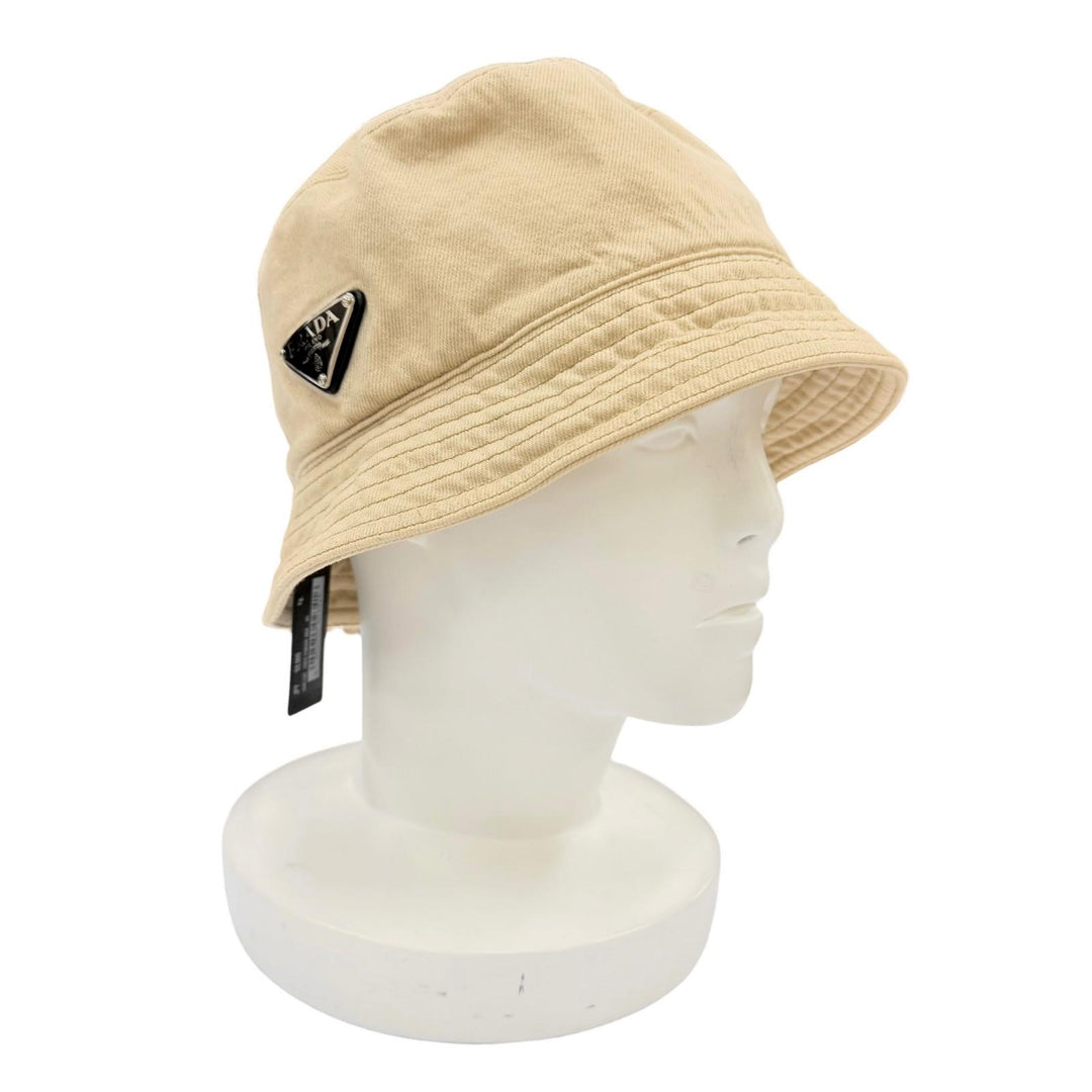 Pristine PRADA hat Triangle Bucket Hat with Logo beige cotton Women L 2HC137