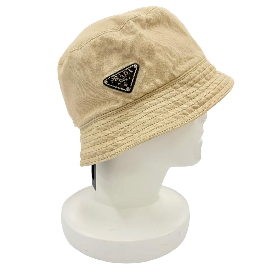 Pristine PRADA hat Triangle Bucket Hat with Logo beige cotton Women L 2HC137