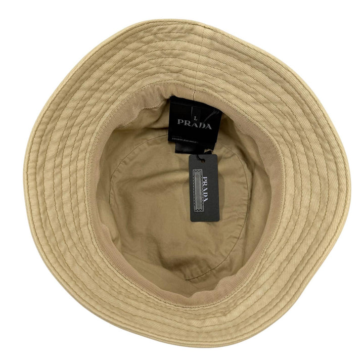 Pristine PRADA hat Triangle Bucket Hat with Logo beige cotton Women L 2HC137
