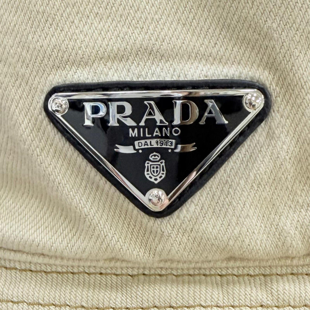 Pristine PRADA hat Triangle Bucket Hat with Logo beige cotton Women L 2HC137