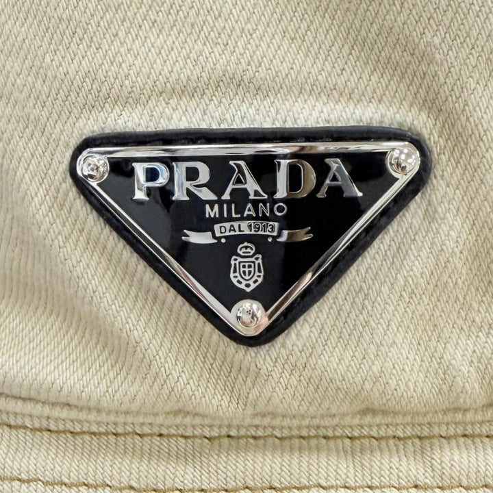 Pristine PRADA hat Triangle Bucket Hat with Logo beige cotton Women L 2HC137