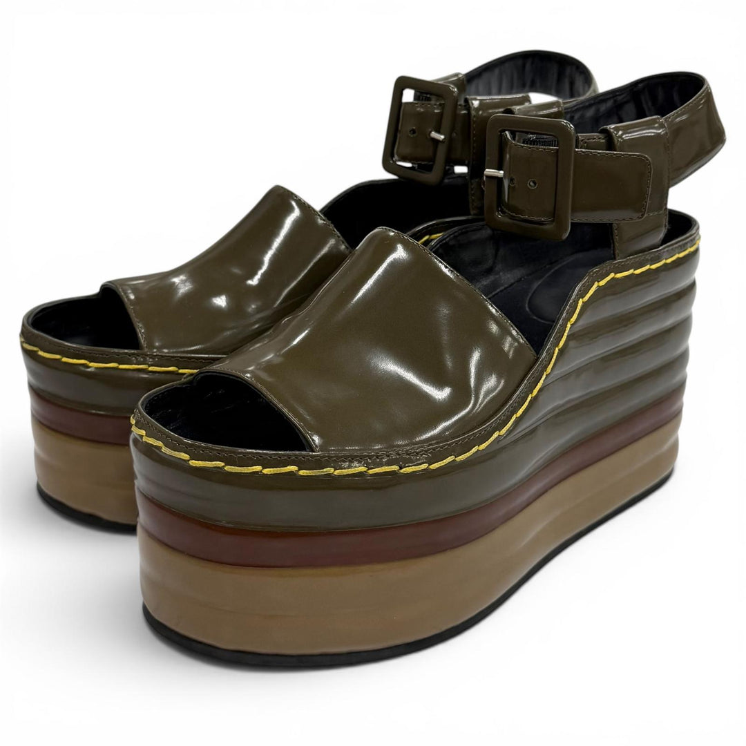 Great CELINE Sandals Phoebe Philo era patent leather wedge heels Multi 37
