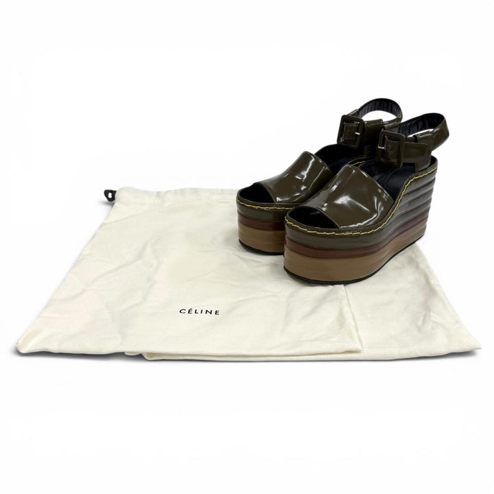 Great CELINE Sandals Phoebe Philo era patent leather wedge heels Multi 37