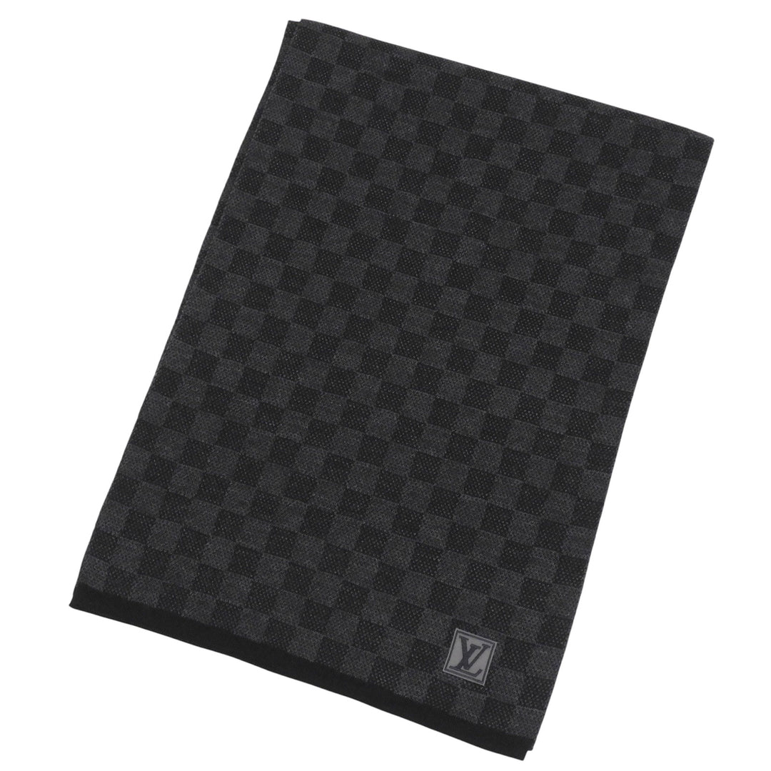Great LOUIS VUITTON Scarf Escalp Petit Damier Logo patch black wool mens M70028