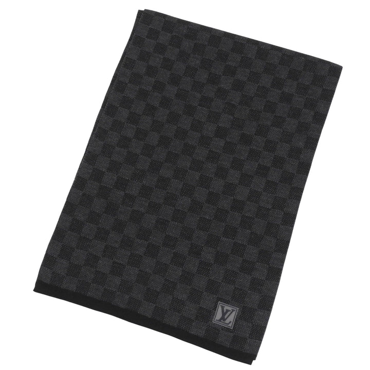 Great LOUIS VUITTON Scarf Escalp Petit Damier Logo patch black wool mens M70028