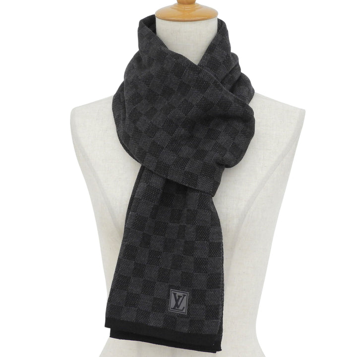 Great LOUIS VUITTON Scarf Escalp Petit Damier Logo patch black wool mens M70028