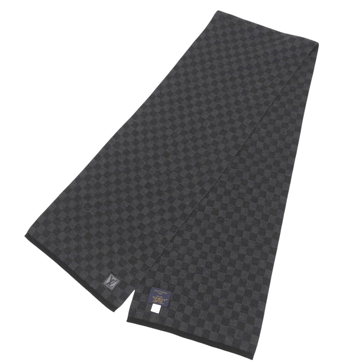 Great LOUIS VUITTON Scarf Escalp Petit Damier Logo patch black wool mens M70028