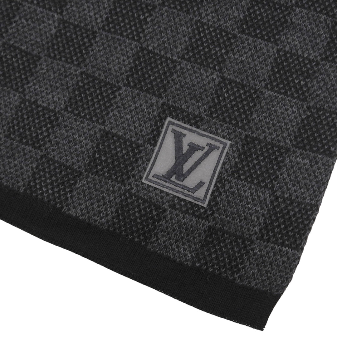 Great LOUIS VUITTON Scarf Escalp Petit Damier Logo patch black wool mens M70028