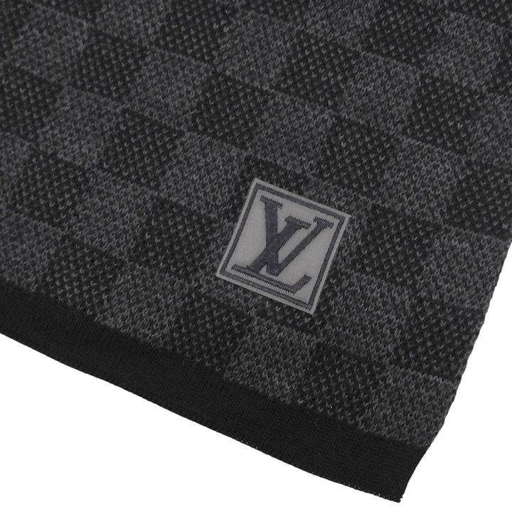Great LOUIS VUITTON Scarf Escalp Petit Damier Logo patch black wool mens M70028