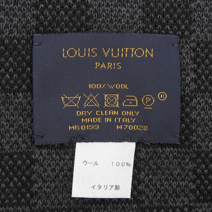 Great LOUIS VUITTON Scarf Escalp Petit Damier Logo patch black wool mens M70028