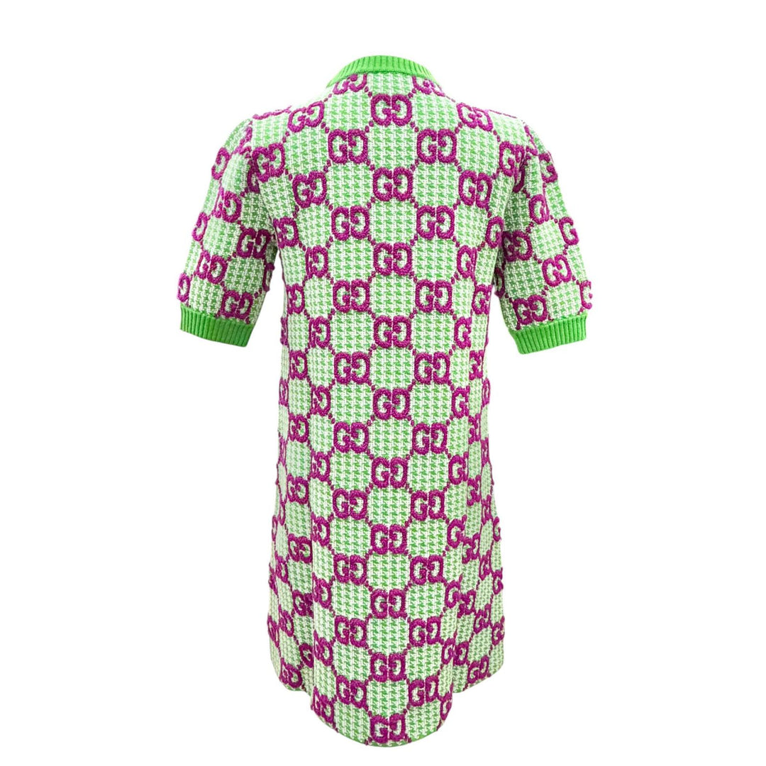 Excellent GUCCI one piece GG pattern short sleeve knit green wool XS 731014
