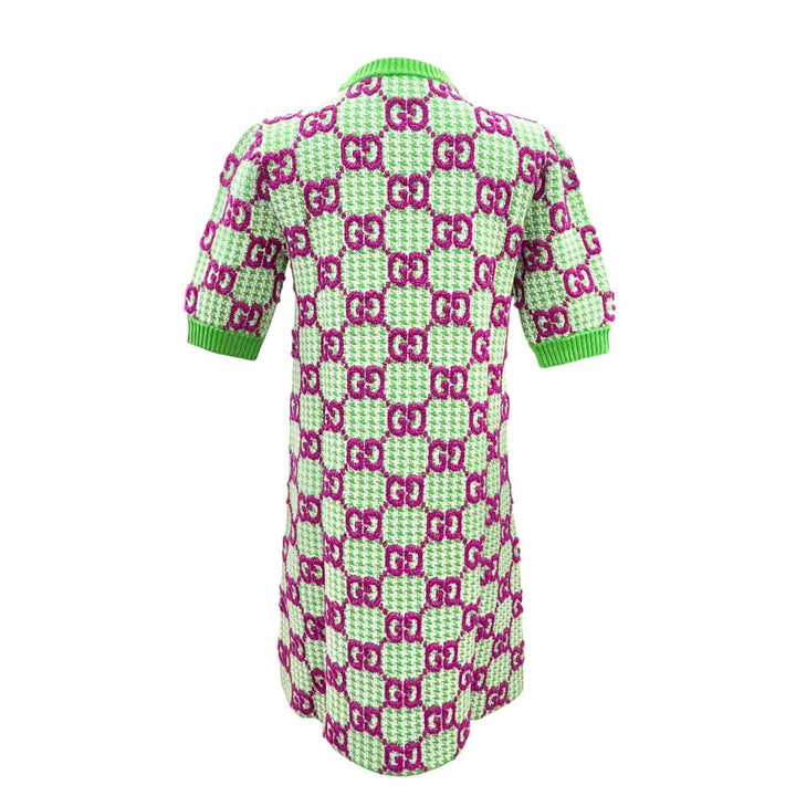 Excellent GUCCI one piece GG pattern short sleeve knit green wool XS 731014