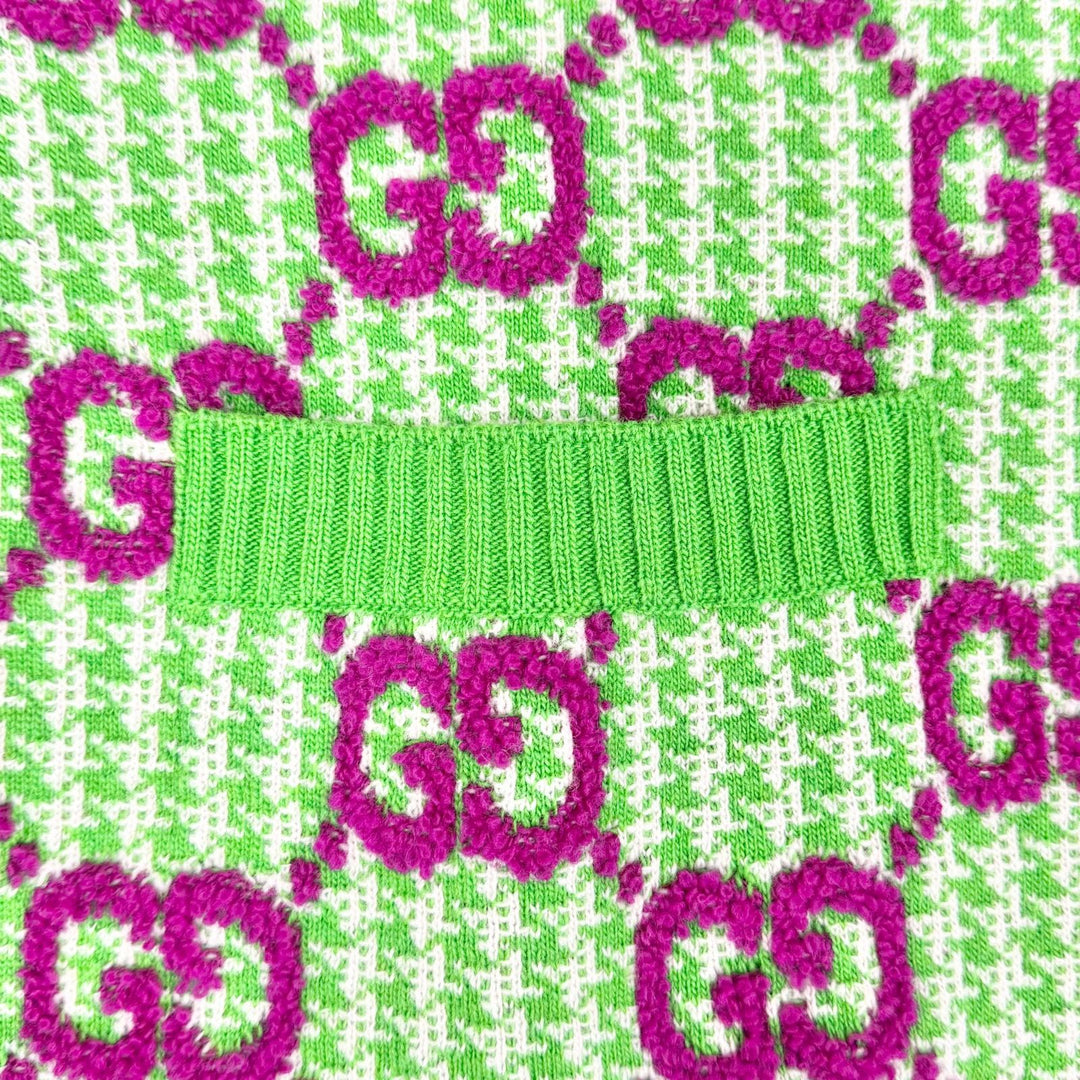 Excellent GUCCI one piece GG pattern short sleeve knit green wool XS 731014