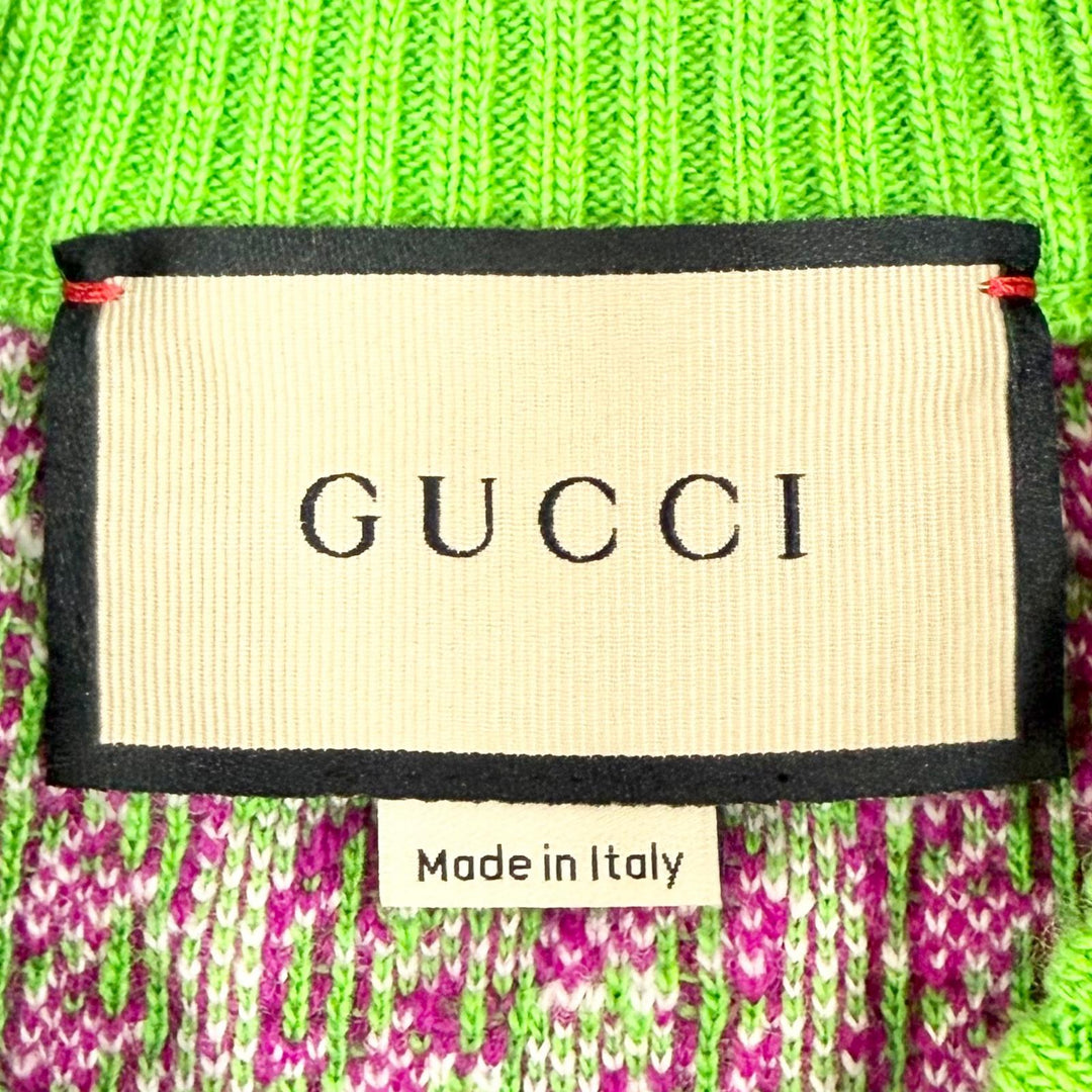 Excellent GUCCI one piece GG pattern short sleeve knit green wool XS 731014