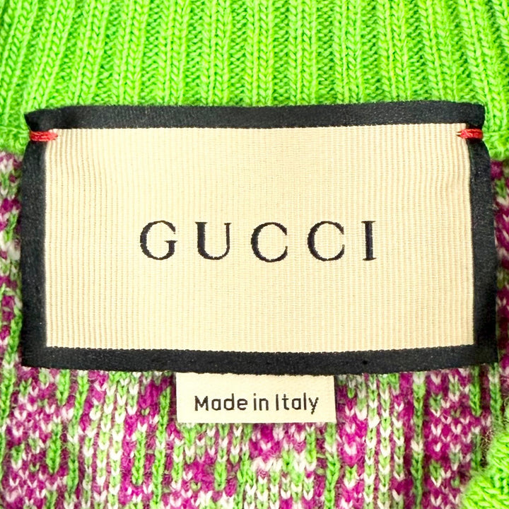 Excellent GUCCI one piece GG pattern short sleeve knit green wool XS 731014