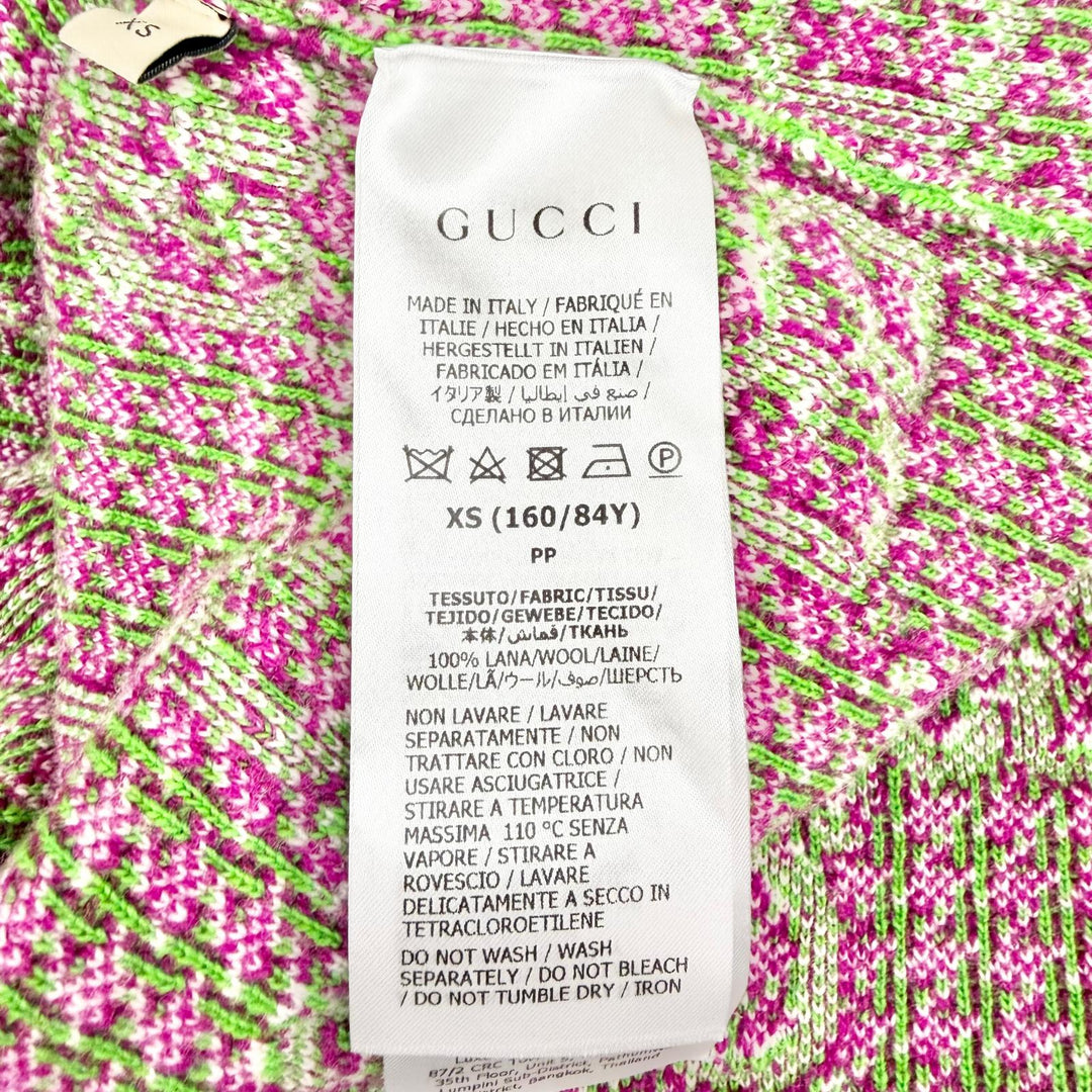 Excellent GUCCI one piece GG pattern short sleeve knit green wool XS 731014