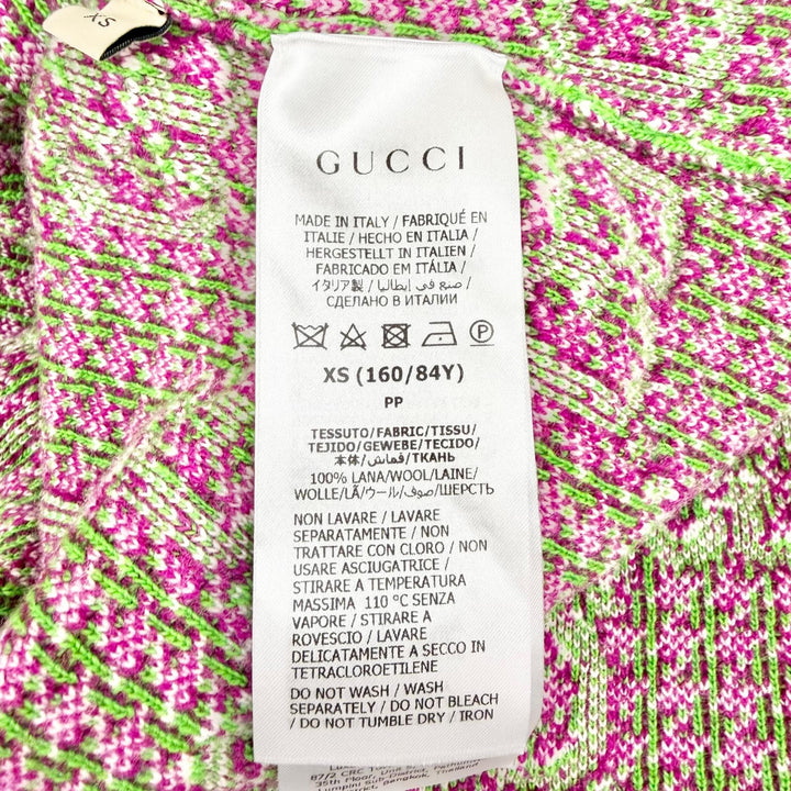 Excellent GUCCI one piece GG pattern short sleeve knit green wool XS 731014