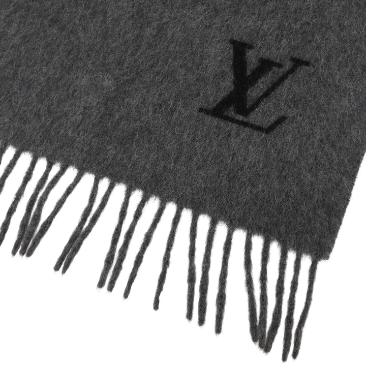 Great LOUIS VUITTON Scarf LV embroidered fringe gray cashmere mens