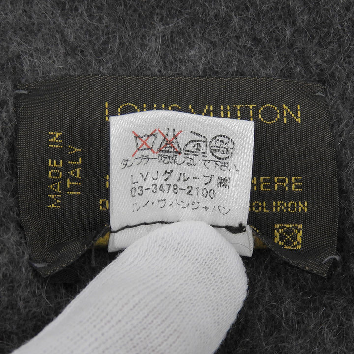 Great LOUIS VUITTON Scarf LV embroidered fringe gray cashmere mens