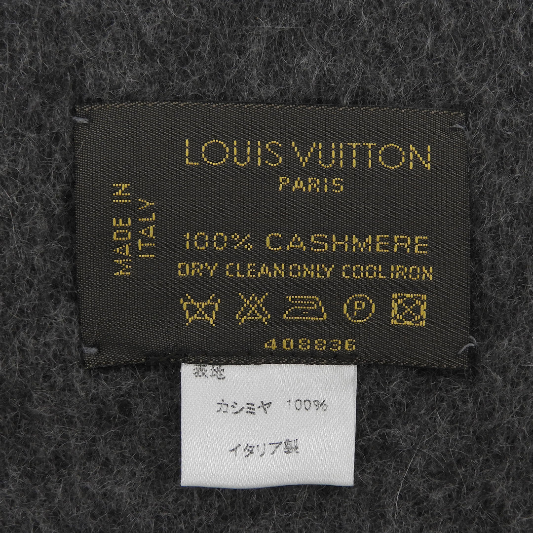 Great LOUIS VUITTON Scarf LV embroidered fringe gray cashmere mens
