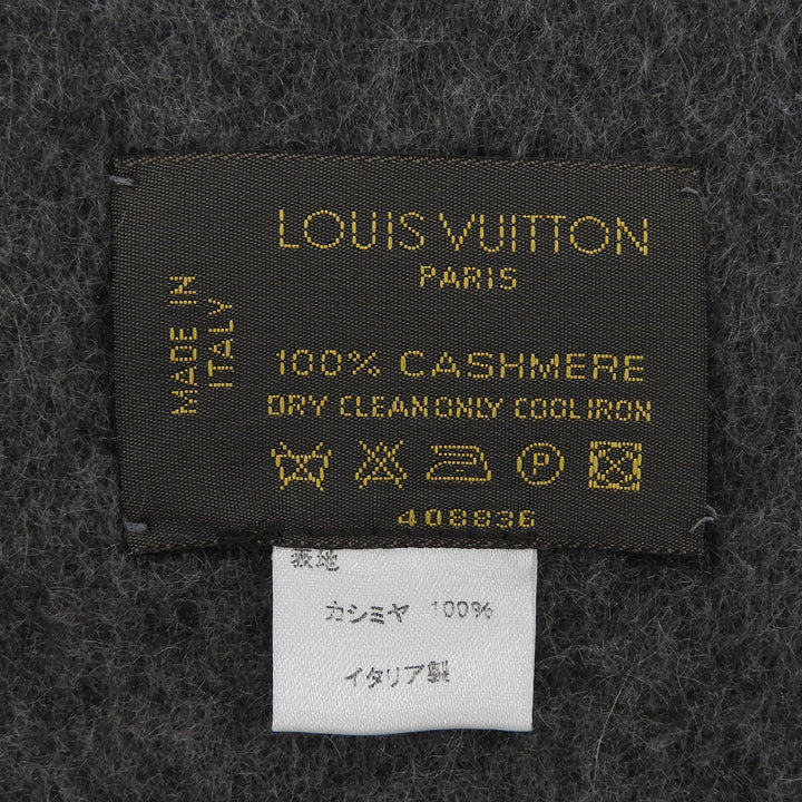 Great LOUIS VUITTON Scarf LV embroidered fringe gray cashmere mens
