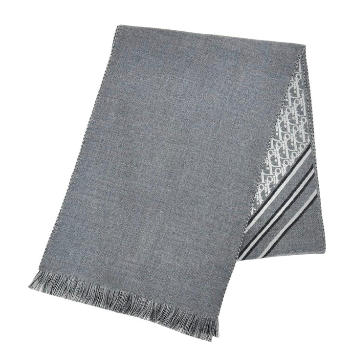 Great DIOR Scarf Trotter fringe long gray wool Women 18E0005A0479