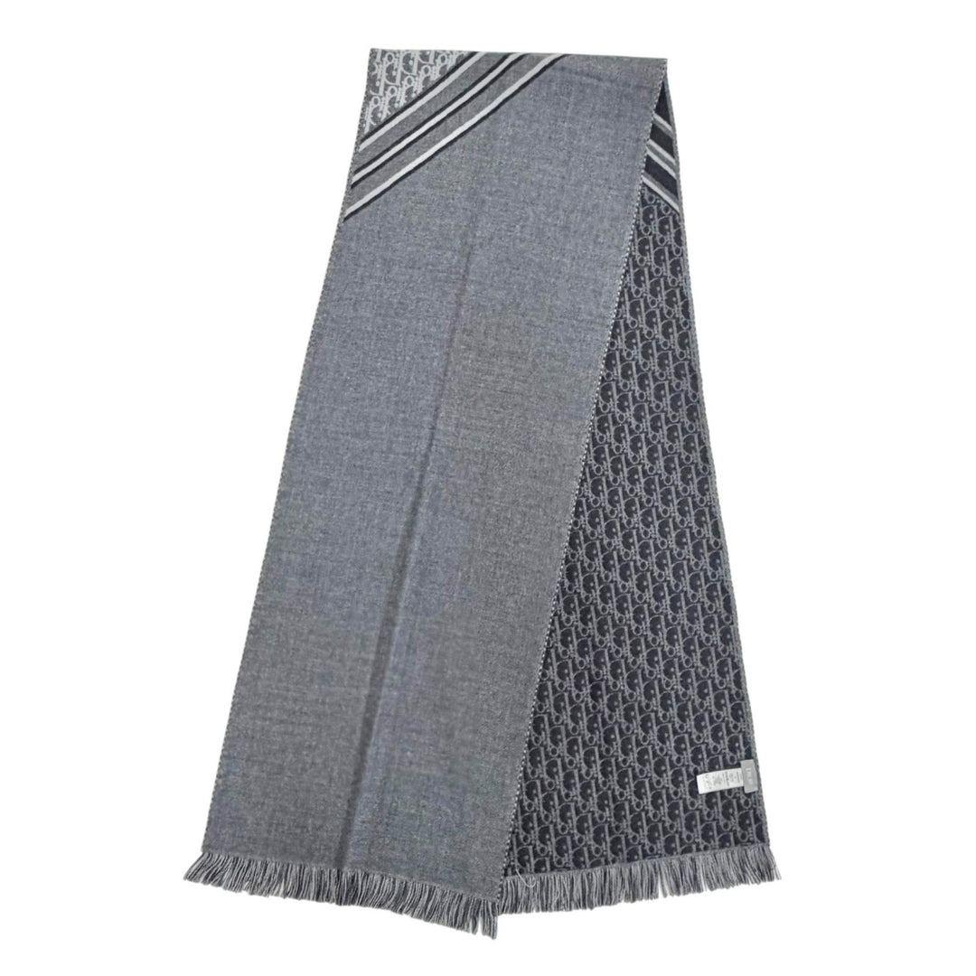 Great DIOR Scarf Trotter fringe long gray wool Women 18E0005A0479
