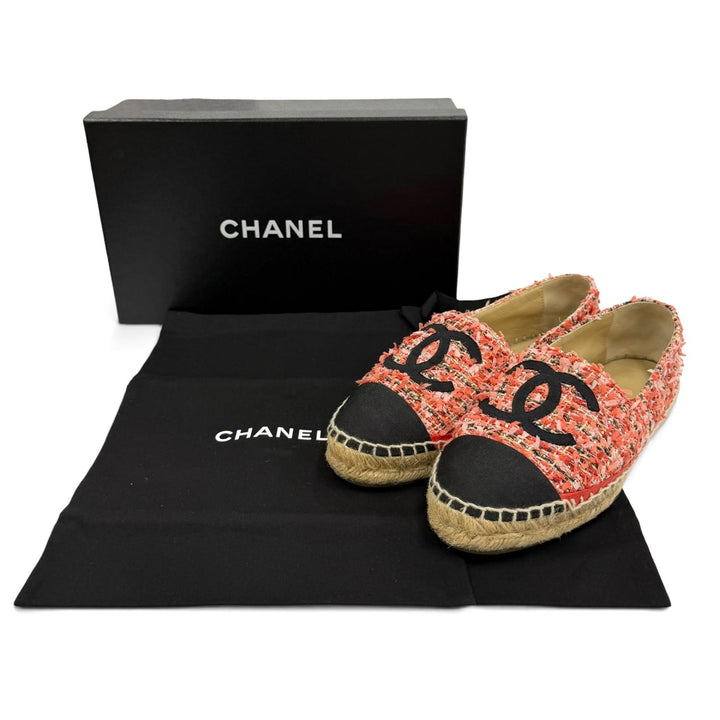 Great CHANEL Slip-on COCO Mark Ribbon Tweed Espadrilles pink ー Women 36 G29762