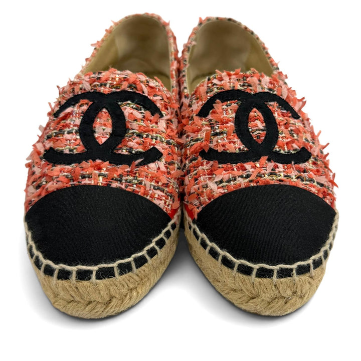 Great CHANEL Slip-on COCO Mark Ribbon Tweed Espadrilles pink ー Women 36 G29762