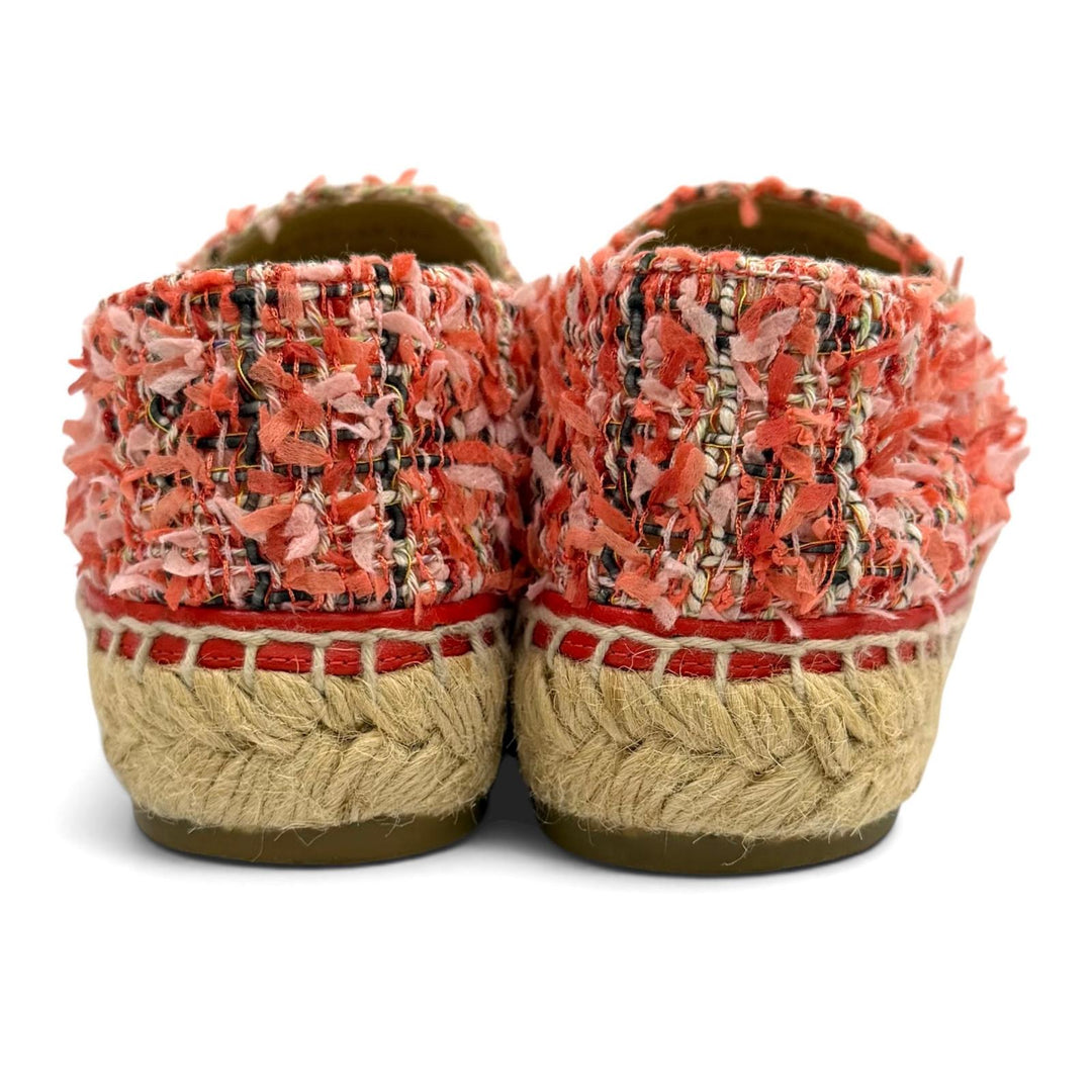 Great CHANEL Slip-on COCO Mark Ribbon Tweed Espadrilles pink ー Women 36 G29762
