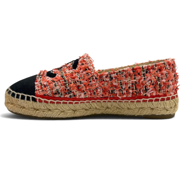 Great CHANEL Slip-on COCO Mark Ribbon Tweed Espadrilles pink ー Women 36 G29762