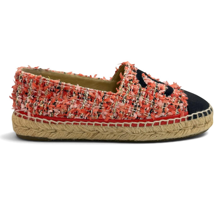 Great CHANEL Slip-on COCO Mark Ribbon Tweed Espadrilles pink ー Women 36 G29762