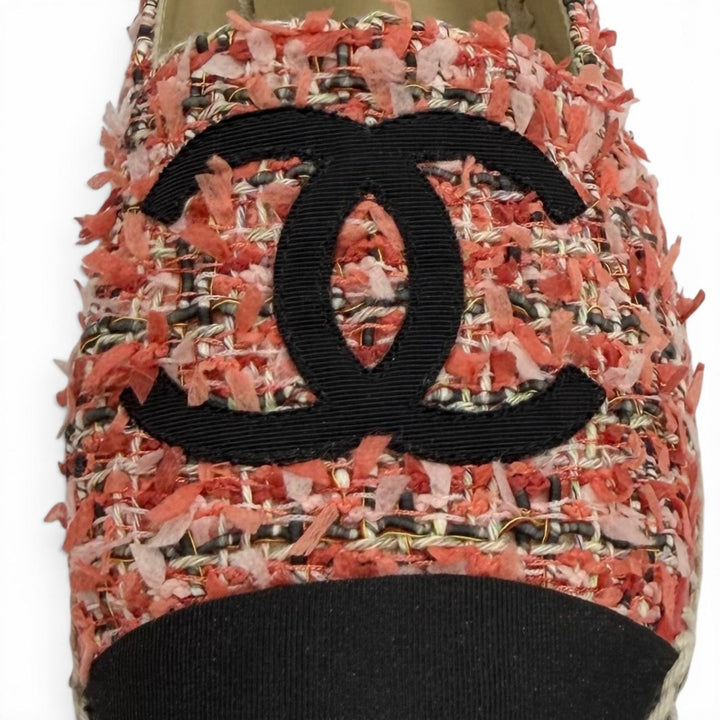 Great CHANEL Slip-on COCO Mark Ribbon Tweed Espadrilles pink ー Women 36 G29762