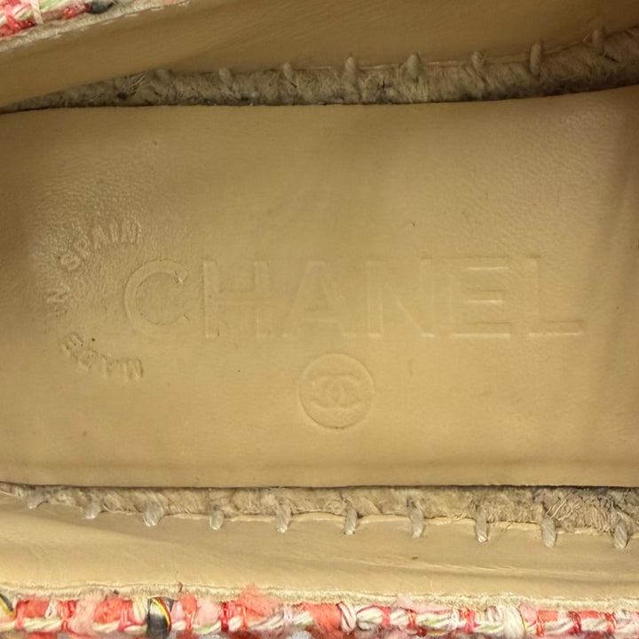 Great CHANEL Slip-on COCO Mark Ribbon Tweed Espadrilles pink ー Women 36 G29762