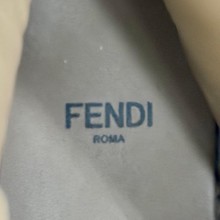 Excellent FENDI Domino Biker Boots ZUCCA Pattern FF Logo Side Zip Brown 36