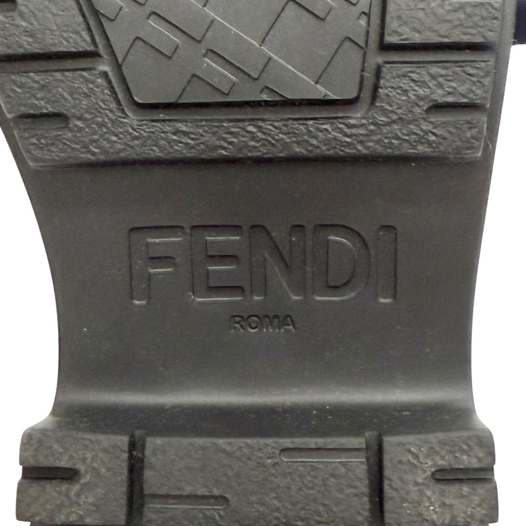 Excellent FENDI Domino Biker Boots ZUCCA Pattern FF Logo Side Zip Brown 36