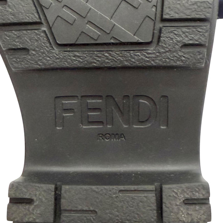 Excellent FENDI Domino Biker Boots ZUCCA Pattern FF Logo Side Zip Brown 36