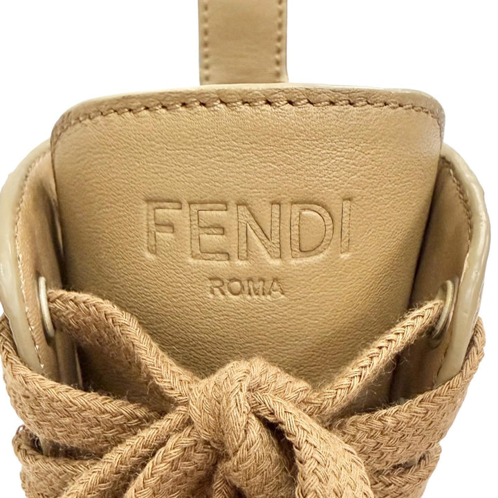 Excellent FENDI Domino Biker Boots ZUCCA Pattern FF Logo Side Zip Brown 36