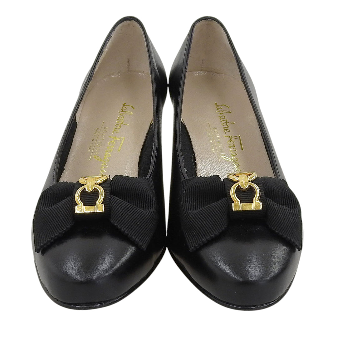 Pristine Salvatore Ferragamo pumps SENATO Gancini Ribbon Design black leather 6