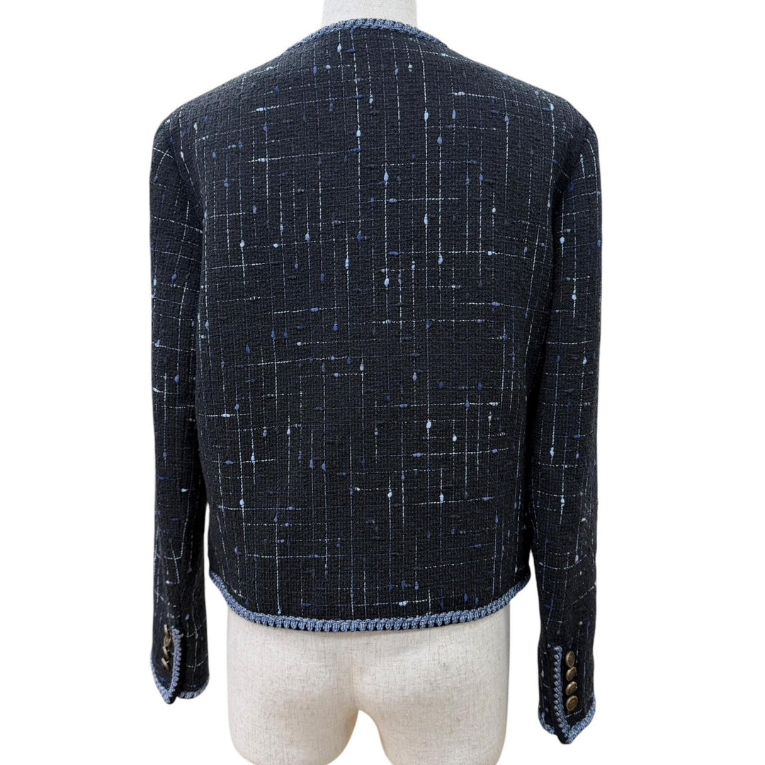 Excellent ETRO collarless jacket Logo button tweed black cotton Women 40