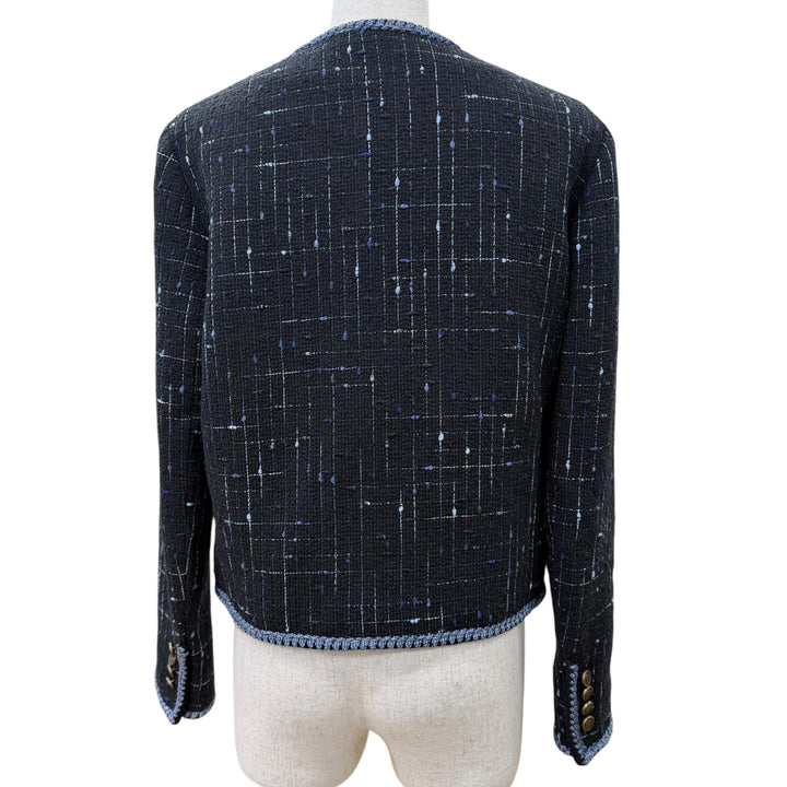 Excellent ETRO collarless jacket Logo button tweed black cotton Women 40