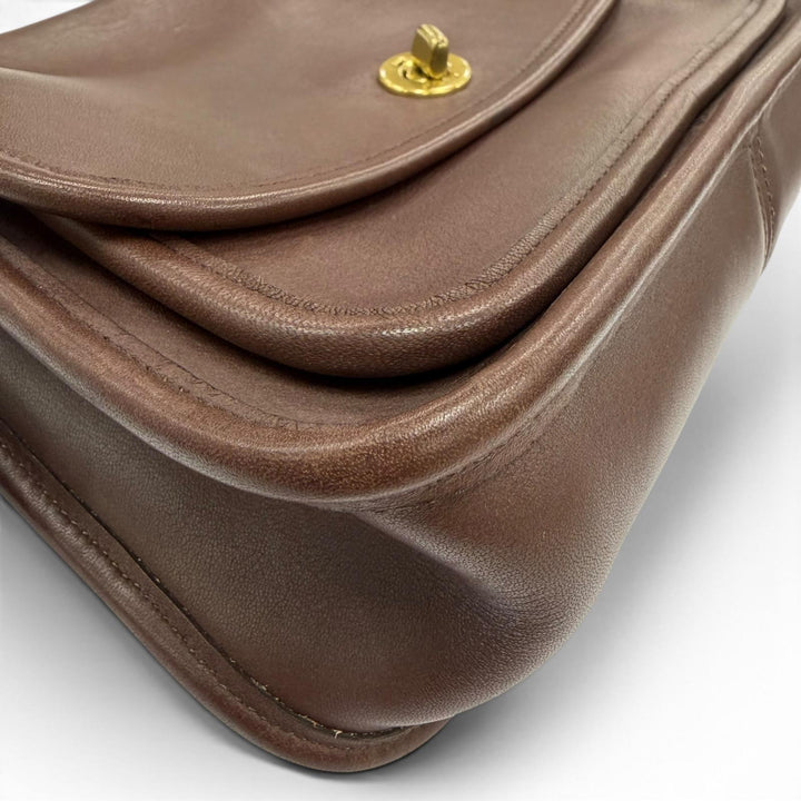 Very Good COACH Shoulder Bag Old Coach Rambler Turnlock Flap Brown Women 9061