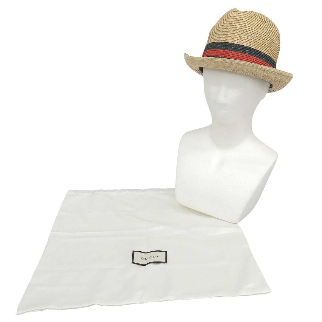 Pristine GUCCI hat Sherry Line Stripe Straw natural straw Women S 434760