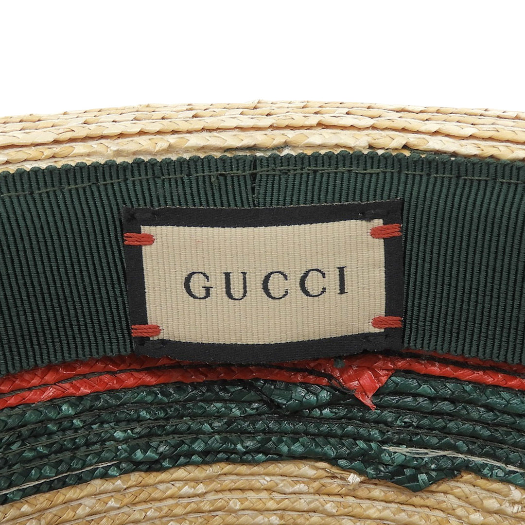 Pristine GUCCI hat Sherry Line Stripe Straw natural straw Women S 434760