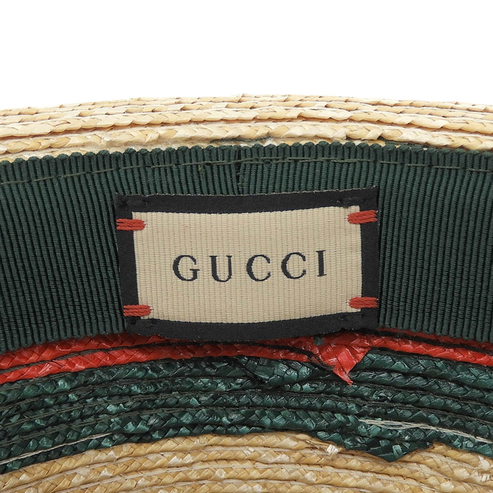 Pristine GUCCI hat Sherry Line Stripe Straw natural straw Women S 434760