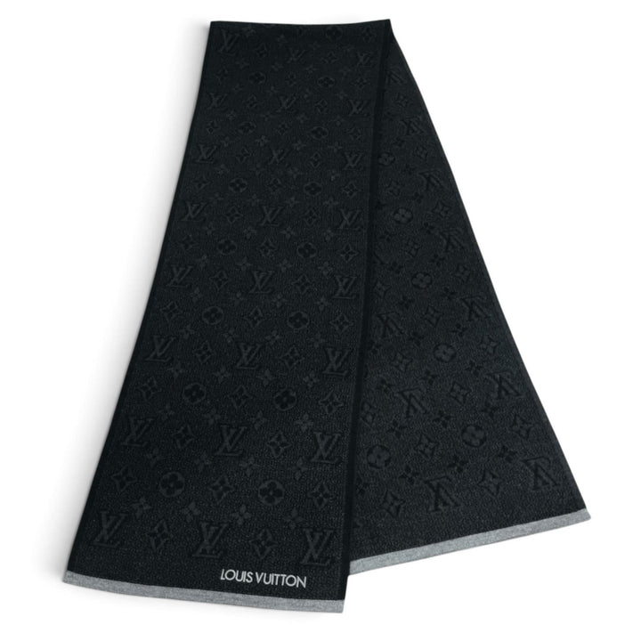 Great LOUIS VUITTON Scarf My Monogram Eclipse Logo acupuncture black wool M73468