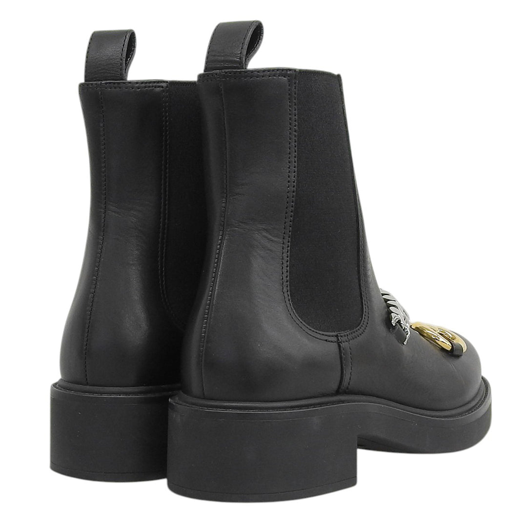 Excellent GUCCI boots Horsebit Gourmet Chain Chelsea black leather 35.5 670393