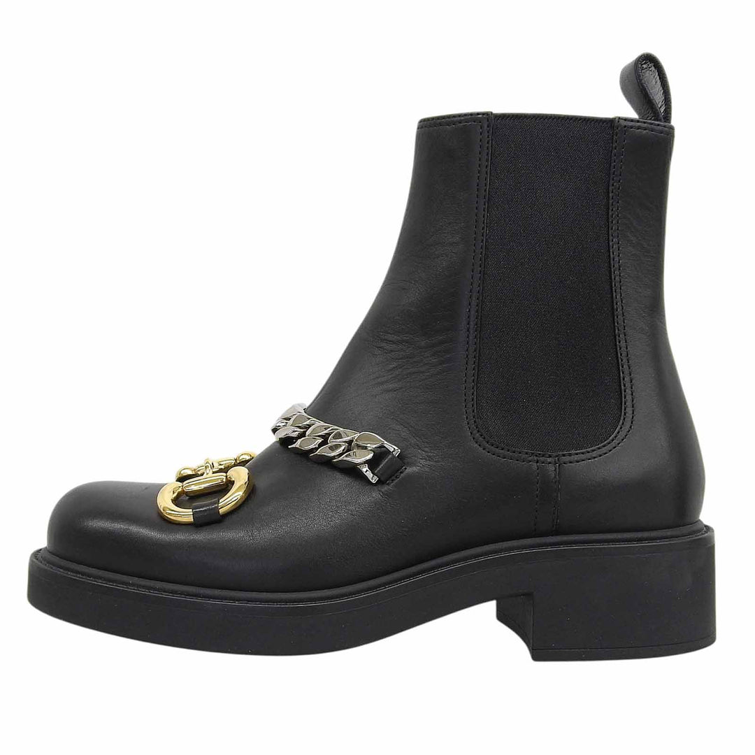 Excellent GUCCI boots Horsebit Gourmet Chain Chelsea black leather 35.5 670393