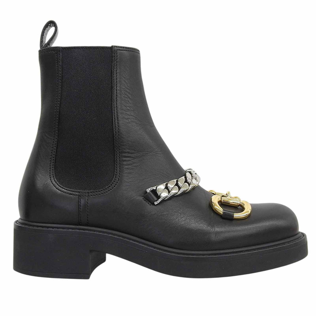 Excellent GUCCI boots Horsebit Gourmet Chain Chelsea black leather 35.5 670393